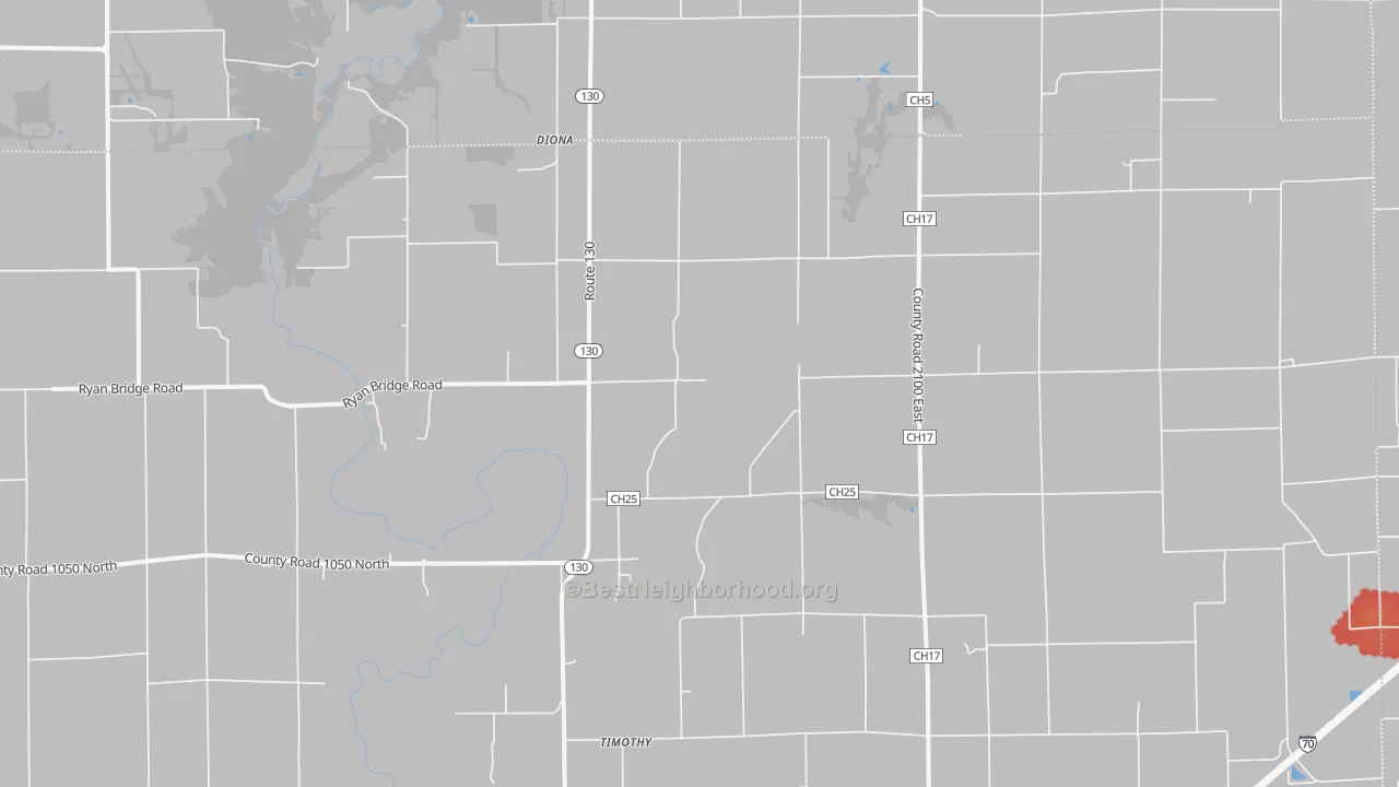Walk Grade map of Maple Point, IL, walkable areas in green and car-dependent areas in red