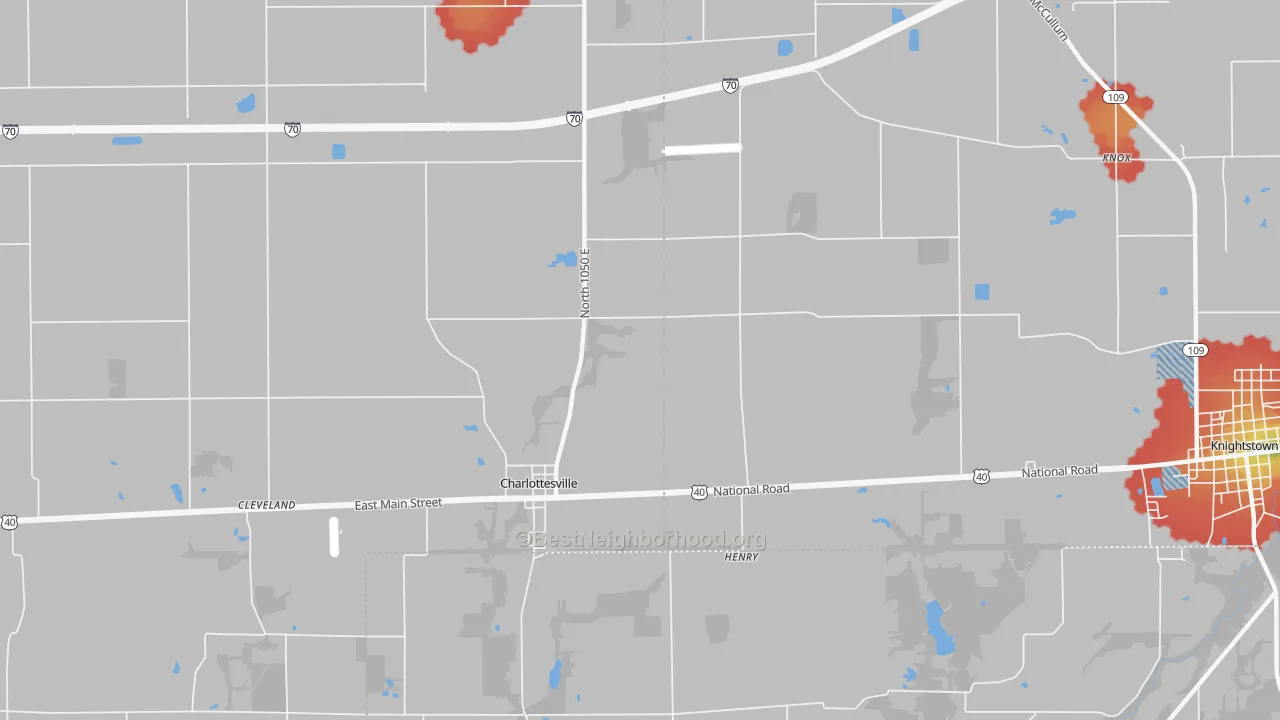 Walk Grade map of Maple Valley, IN, walkable areas in green and car-dependent areas in red