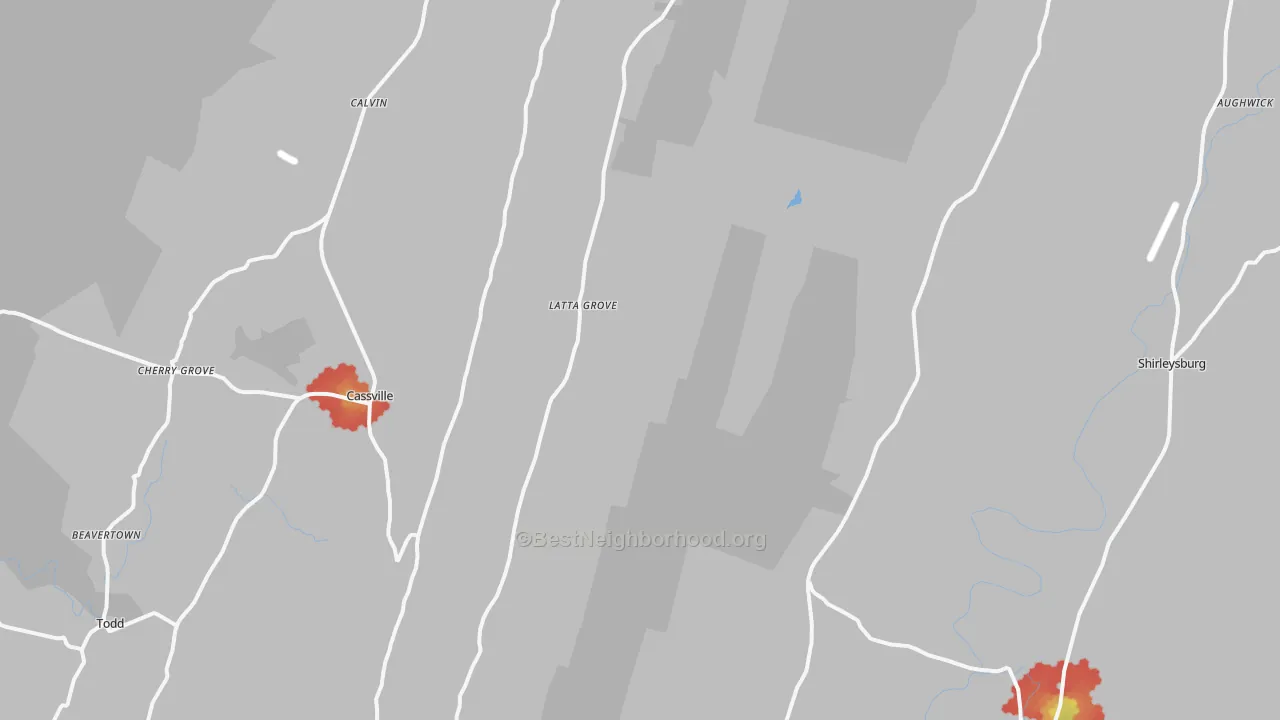 Walk Grade map of Mapleton Depot, PA, walkable areas in green and car-dependent areas in red