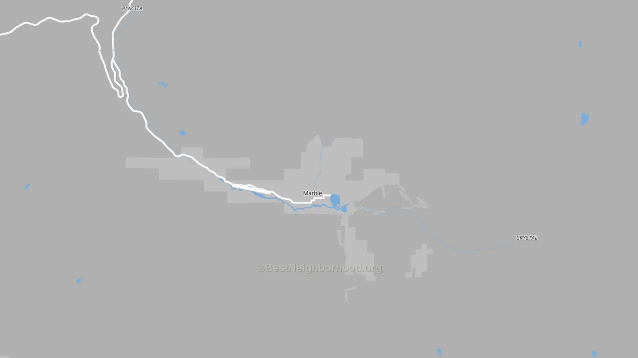 Walk Grade map of Marble, CO, walkable areas in green and car-dependent areas in red