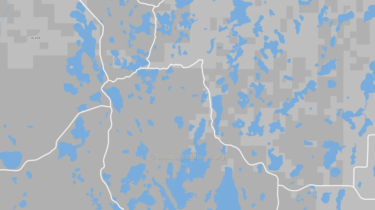 Walk Grade map of Marcell, MN, walkable areas in green and car-dependent areas in red