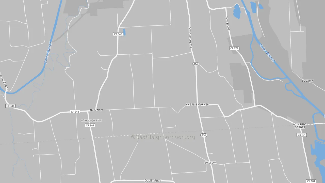 Walk Grade map of Marengo, NY, walkable areas in green and car-dependent areas in red