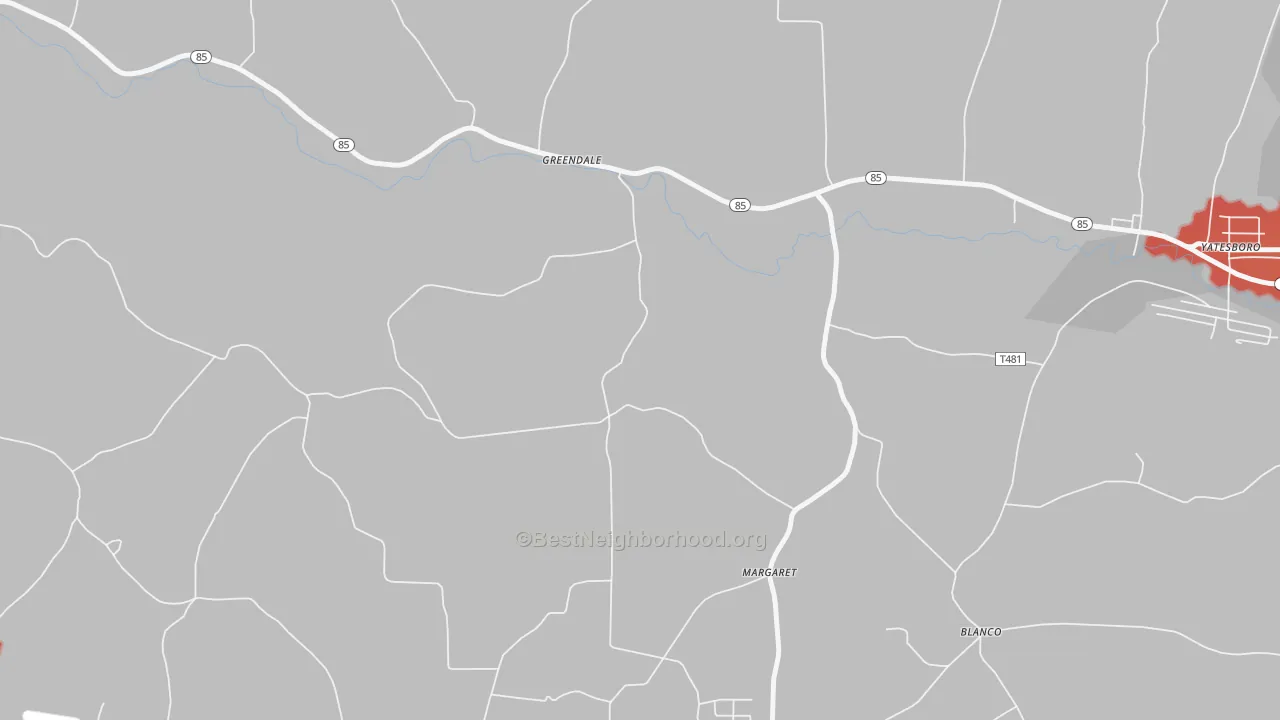 Walk Grade map of Margaret, PA, walkable areas in green and car-dependent areas in red