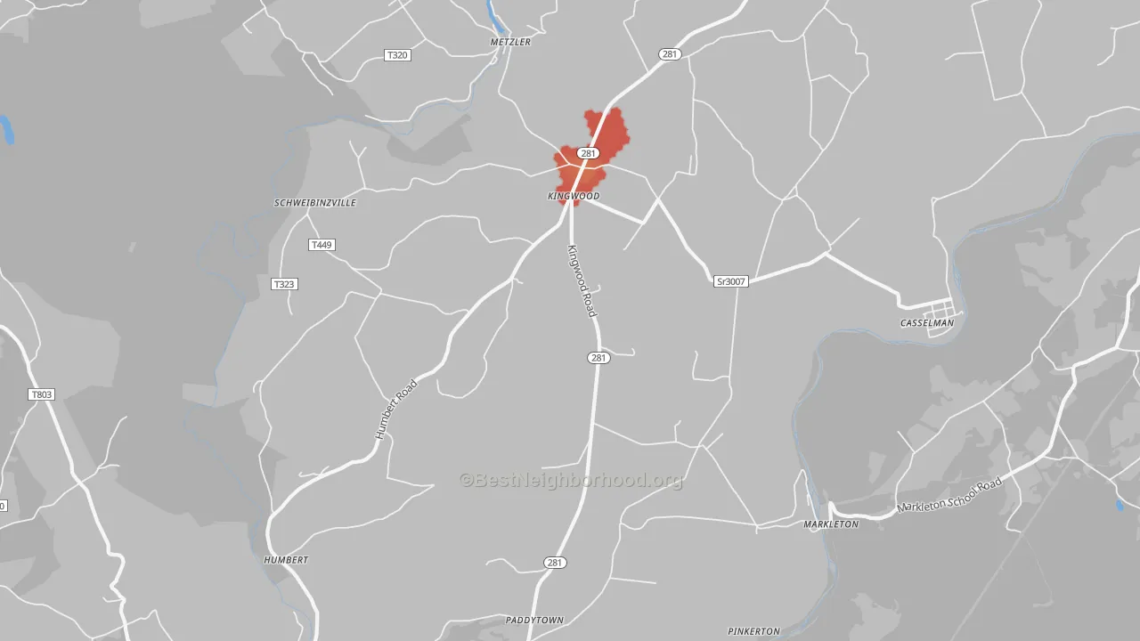 Walk Grade map of Markleton, PA, walkable areas in green and car-dependent areas in red