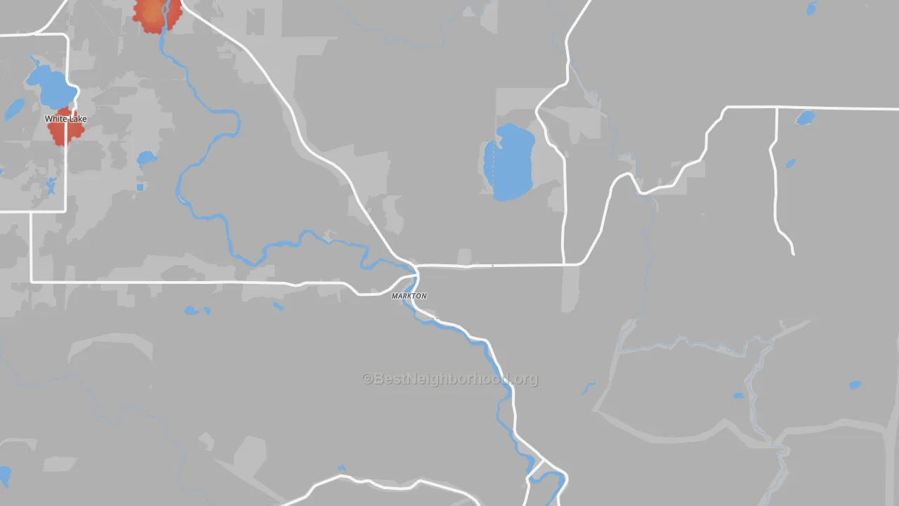 Walk Grade map of Markton, WI, walkable areas in green and car-dependent areas in red