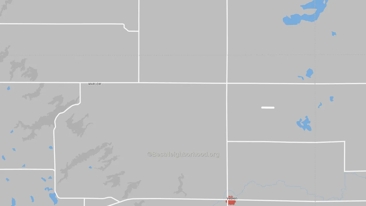 Walk Grade map of Marlow, SD, walkable areas in green and car-dependent areas in red