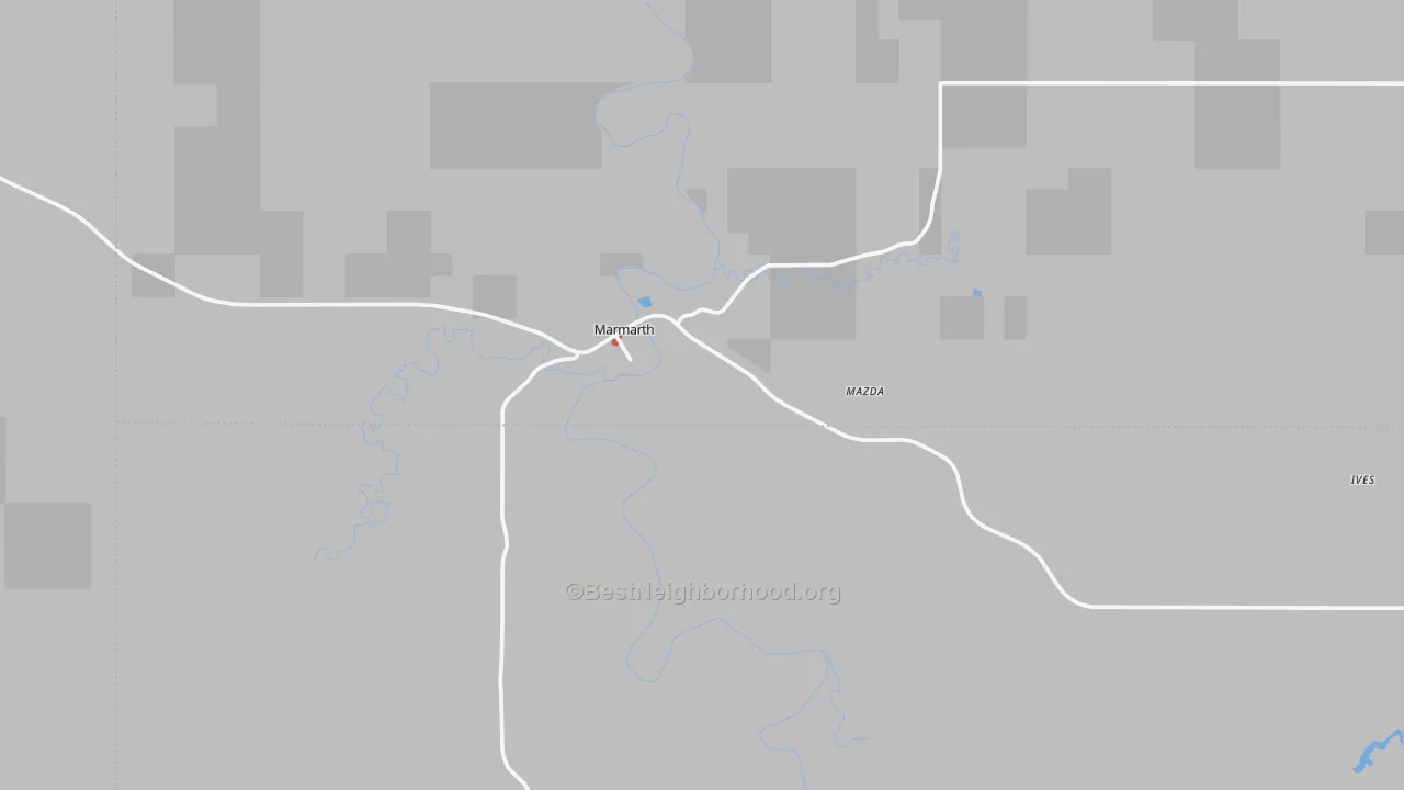 Walk Grade map of Marmarth, ND, walkable areas in green and car-dependent areas in red