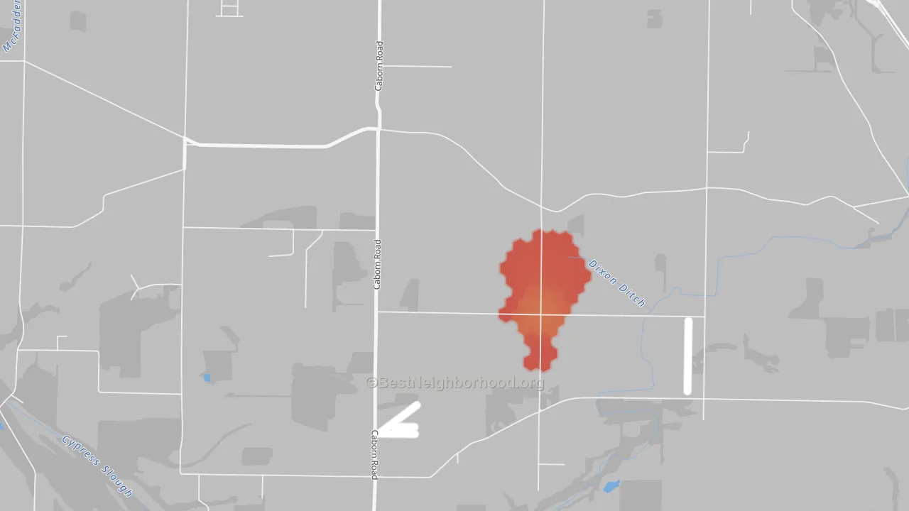 Walk Grade map of Marrs Center, IN, walkable areas in green and car-dependent areas in red