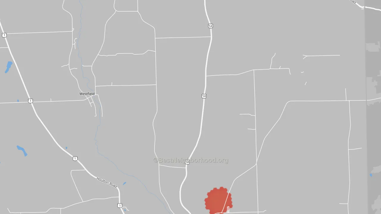 Walk Grade map of Mars Hill-Blaine, ME, walkable areas in green and car-dependent areas in red