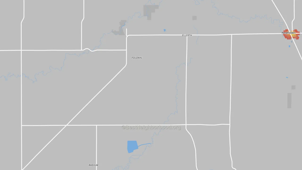 Walk Grade map of Marshall County, MN, walkable areas in green and car-dependent areas in red