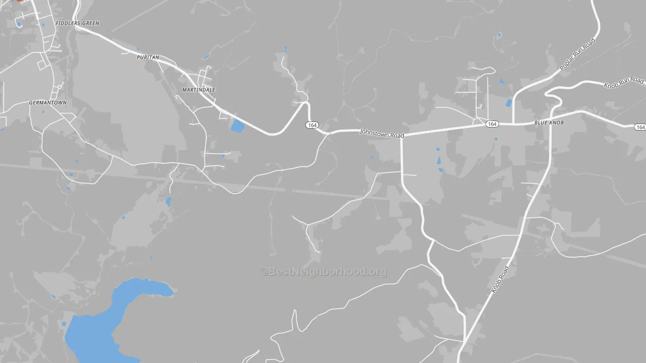 Walk Grade map of Martindale, PA, walkable areas in green and car-dependent areas in red