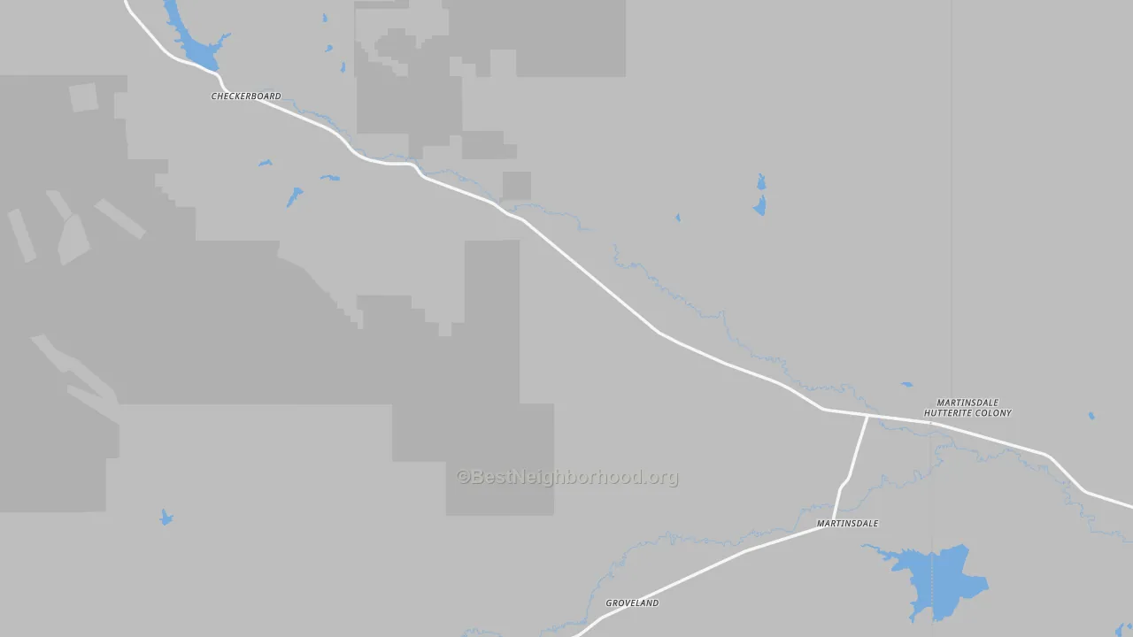 Walk Grade map of Martinsdale, MT, walkable areas in green and car-dependent areas in red