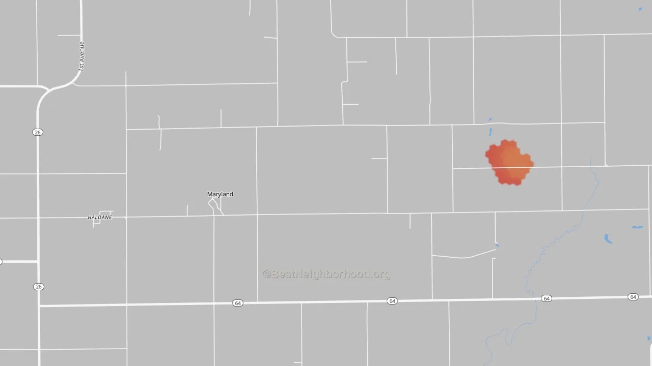 Walk Grade map of Maryland, IL, walkable areas in green and car-dependent areas in red