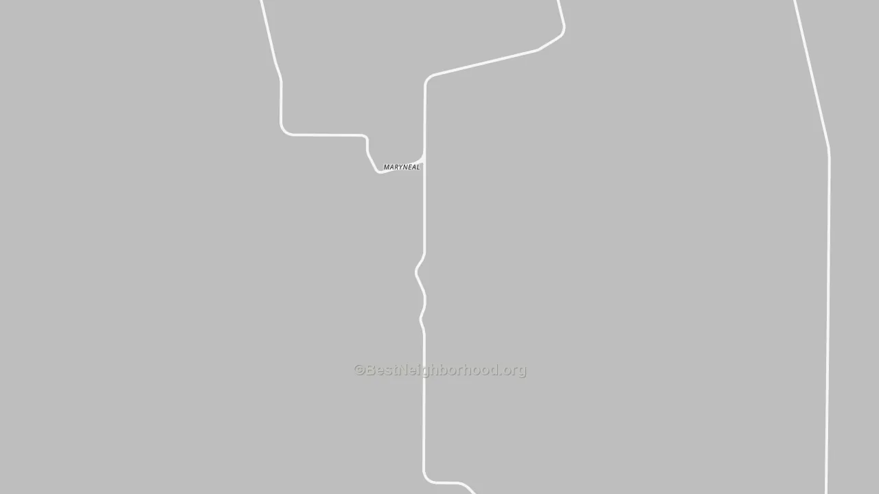 Walk Grade map of Maryneal, TX, walkable areas in green and car-dependent areas in red