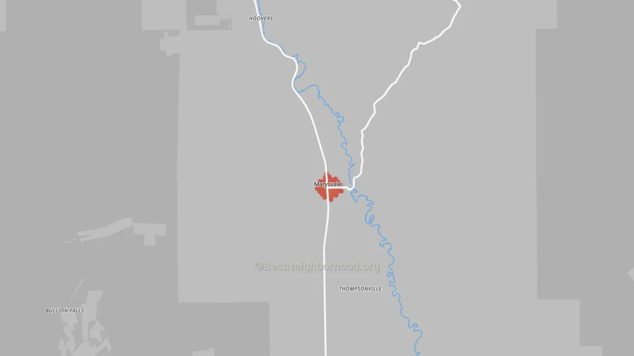 Walk Grade map of Marysvale, UT, walkable areas in green and car-dependent areas in red