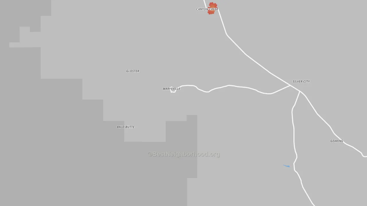 Walk Grade map of Marysville, MT, walkable areas in green and car-dependent areas in red