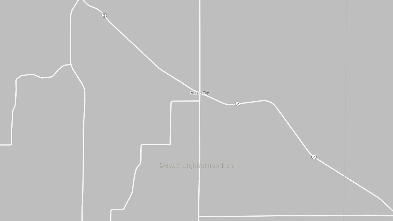 Walk Grade map of Mason City, NE, walkable areas in green and car-dependent areas in red