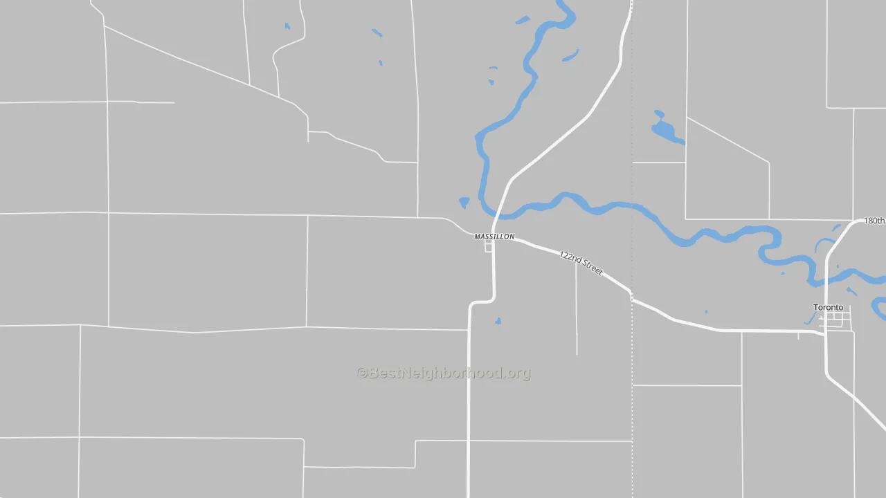 Walk Grade map of Massillon, IA, walkable areas in green and car-dependent areas in red