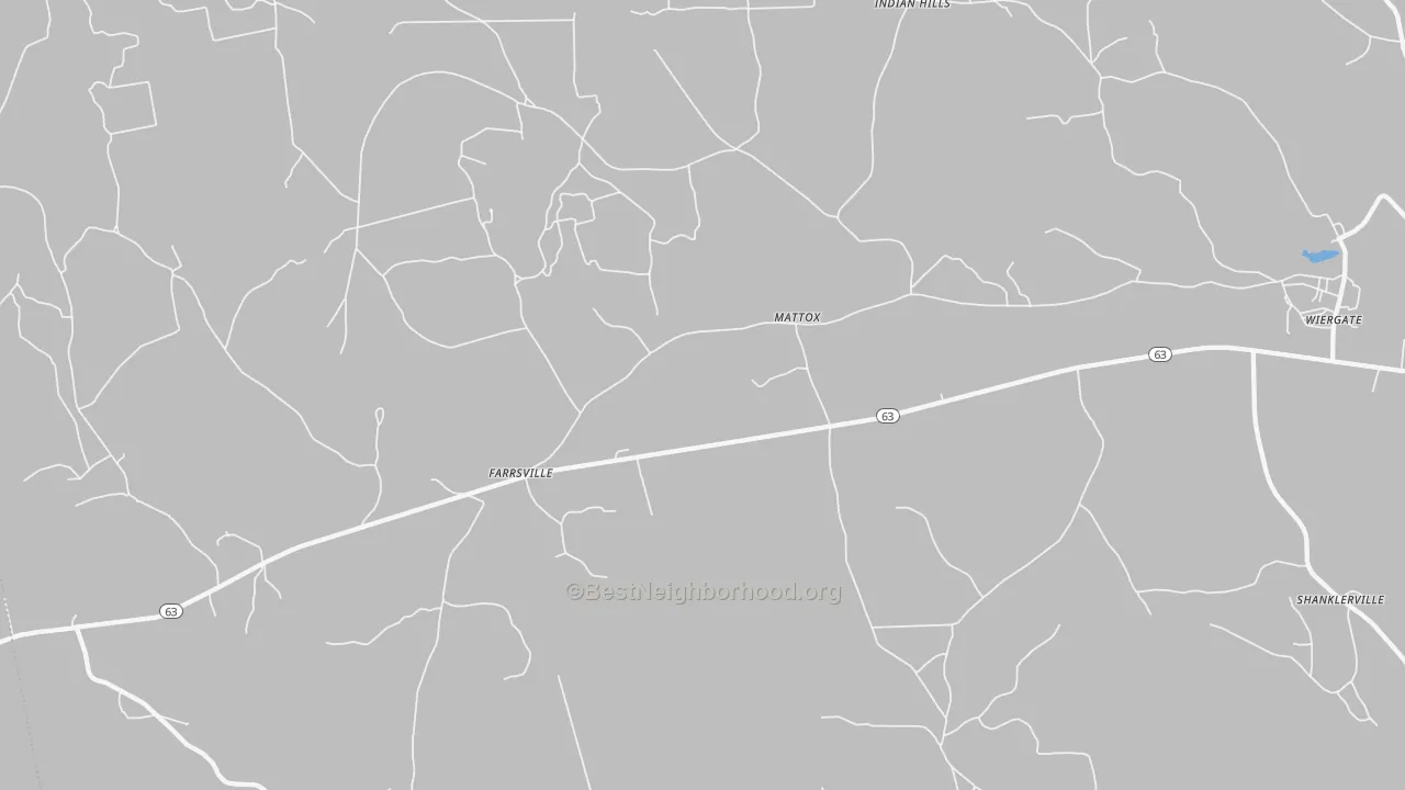 Walk Grade map of Mattox, TX, walkable areas in green and car-dependent areas in red