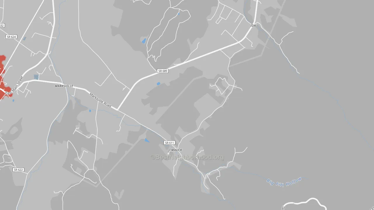 Walk Grade map of Mauck, VA, walkable areas in green and car-dependent areas in red