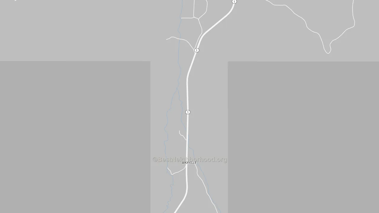 Walk Grade map of Maxville, MT, walkable areas in green and car-dependent areas in red