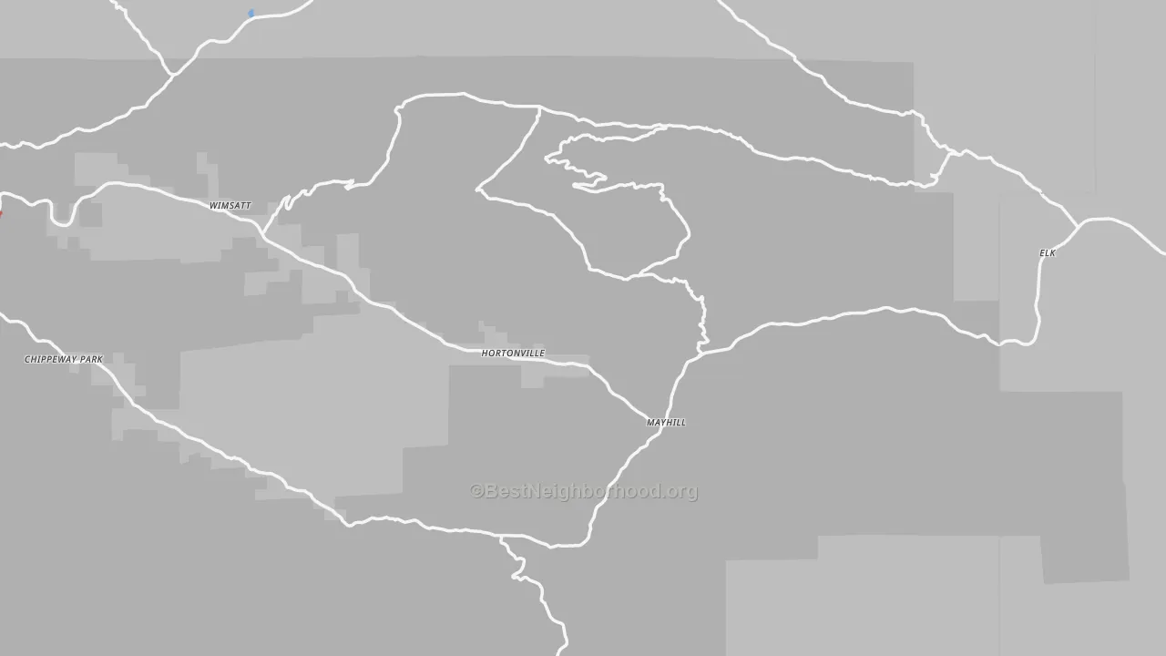 Walk Grade map of Mayhill, NM, walkable areas in green and car-dependent areas in red