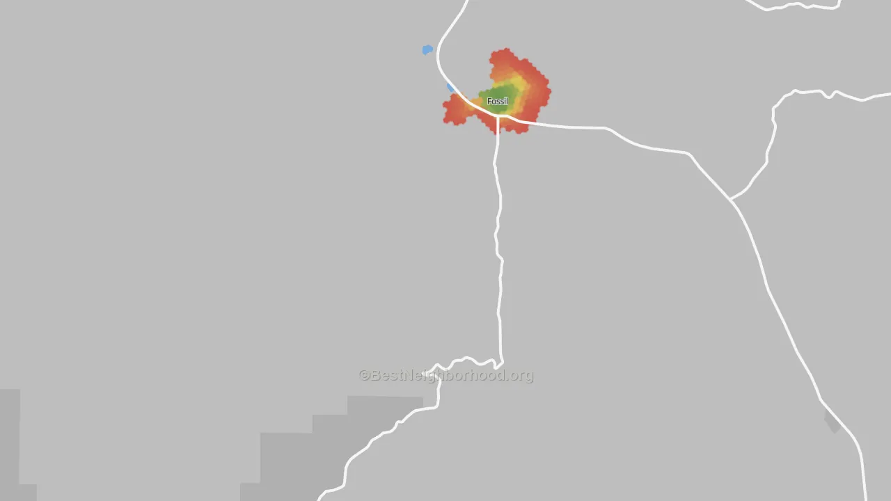 Walk Grade map of Mayville, OR, walkable areas in green and car-dependent areas in red