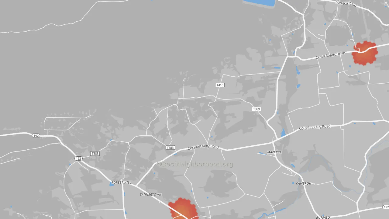 Walk Grade map of Mazeppa, PA, walkable areas in green and car-dependent areas in red