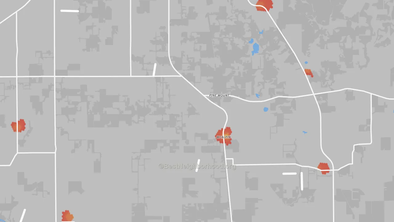 Walk Grade map of Mc Alpin, FL, walkable areas in green and car-dependent areas in red
