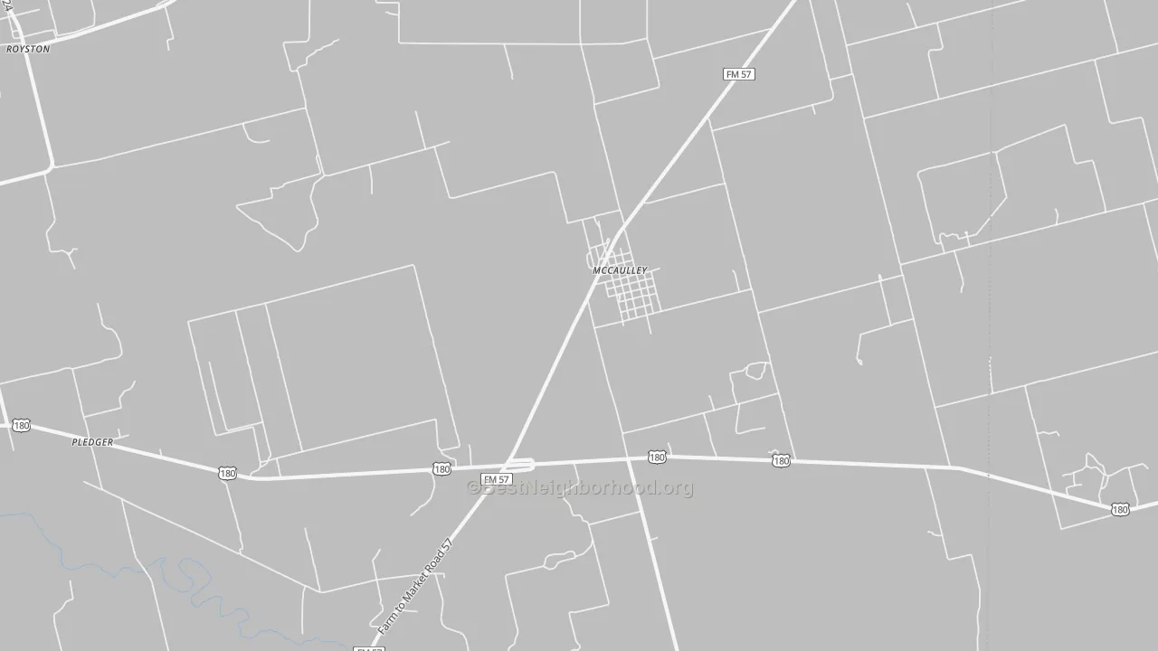 Walk Grade map of Mc Caulley, TX, walkable areas in green and car-dependent areas in red
