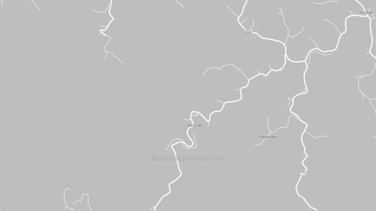 Walk Grade map of McClure, KY, walkable areas in green and car-dependent areas in red