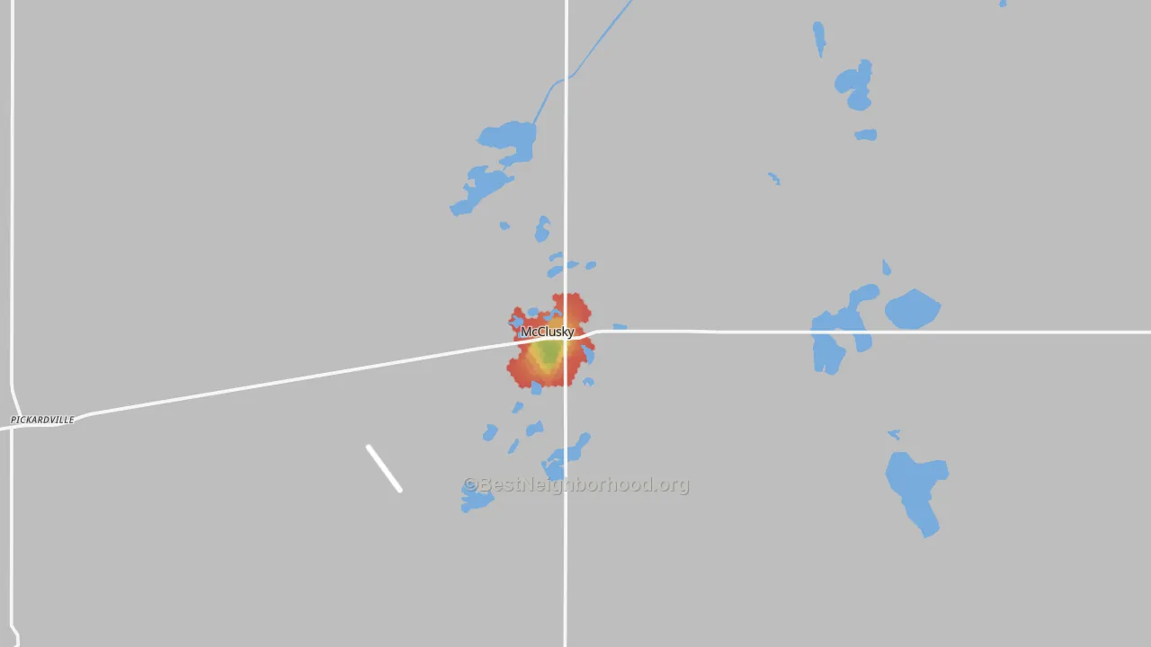 Walk Grade map of Mcclusky, ND, walkable areas in green and car-dependent areas in red