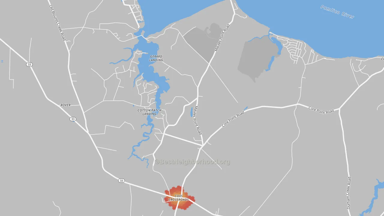 Walk Grade map of McConnell, NC, walkable areas in green and car-dependent areas in red