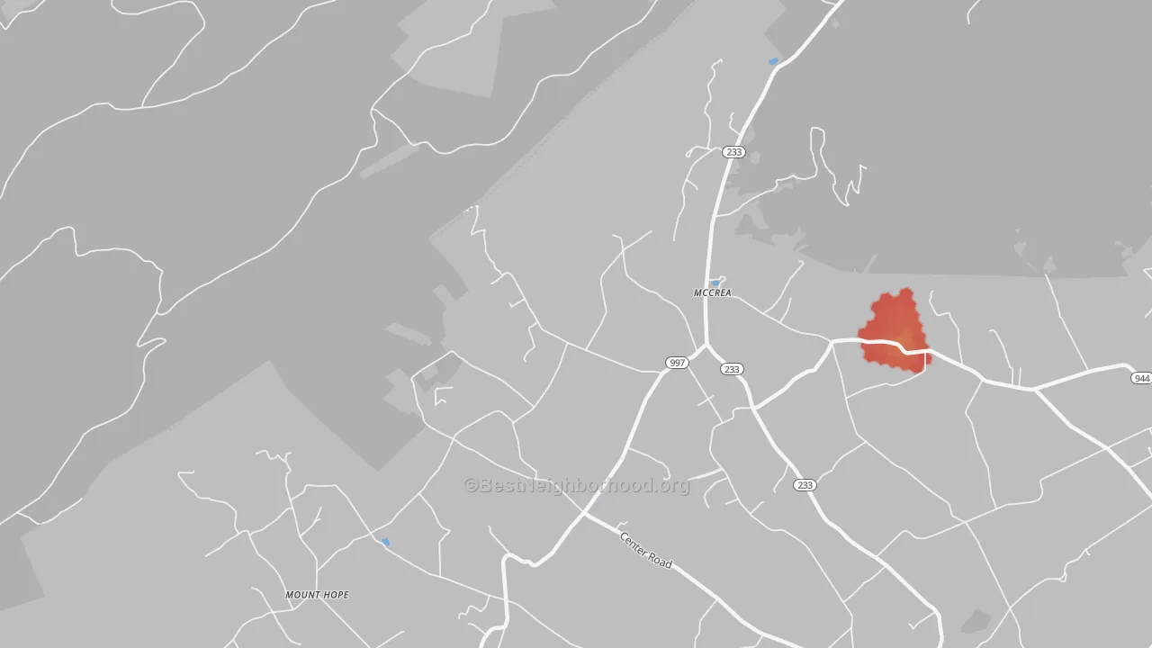 Walk Grade map of McCrea, PA, walkable areas in green and car-dependent areas in red