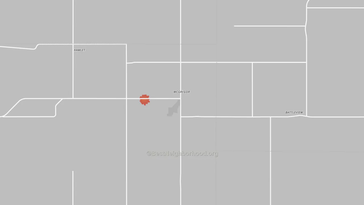 Walk Grade map of Mcgregor, ND, walkable areas in green and car-dependent areas in red