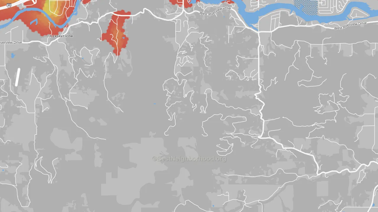 Walk Grade map of McGuire, ID, walkable areas in green and car-dependent areas in red