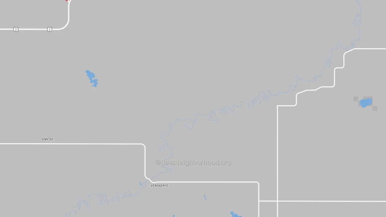 Walk Grade map of McHenry County, ND, walkable areas in green and car-dependent areas in red