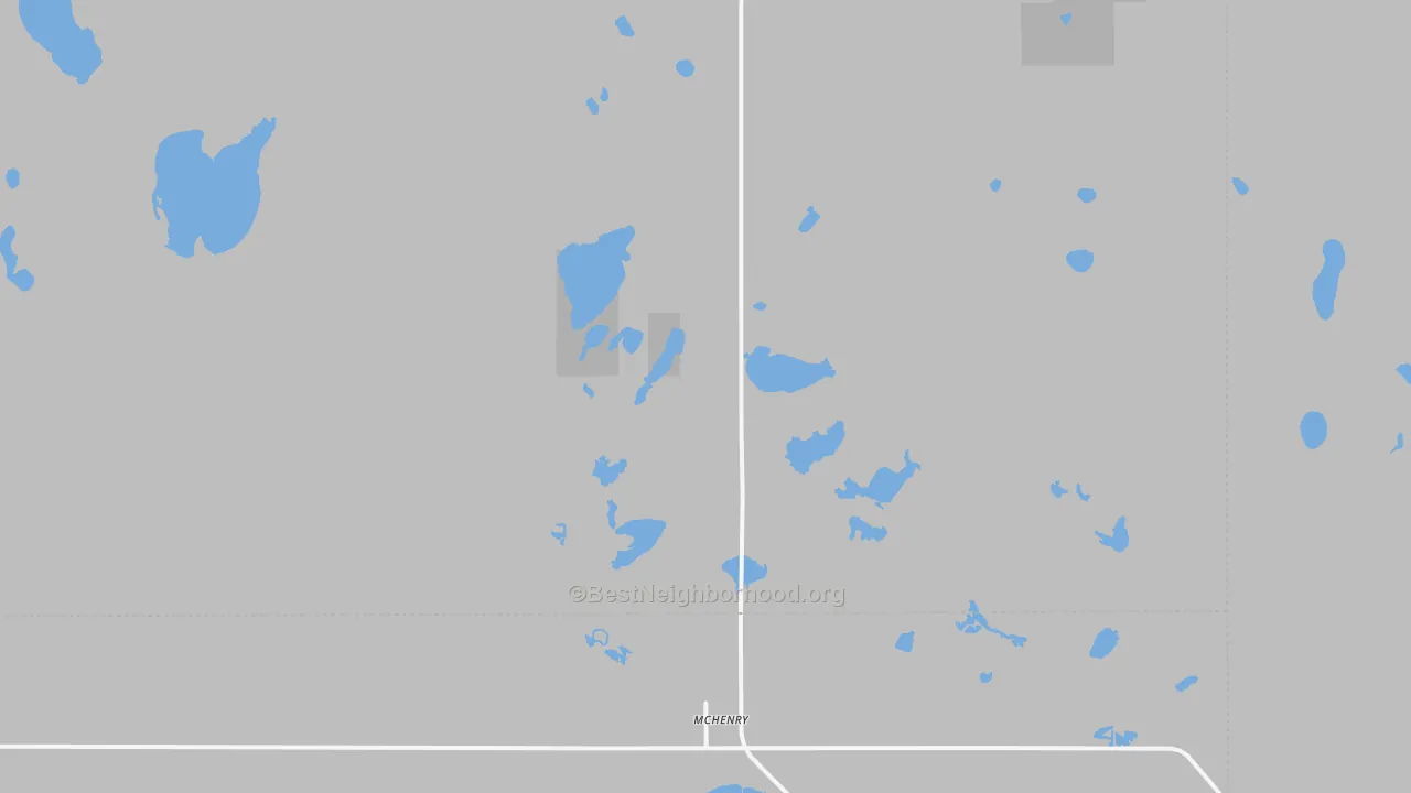 Walk Grade map of Mchenry, ND, walkable areas in green and car-dependent areas in red