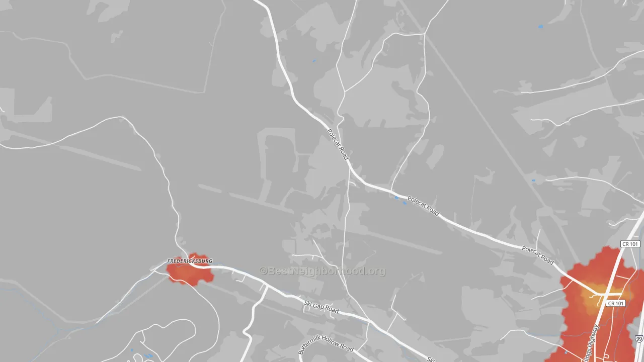 Walk Grade map of McKee, PA, walkable areas in green and car-dependent areas in red