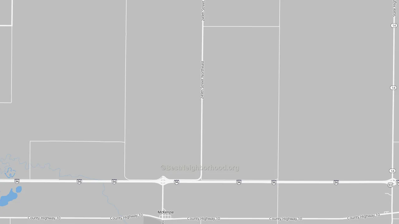 Walk Grade map of Mckenzie, ND, walkable areas in green and car-dependent areas in red