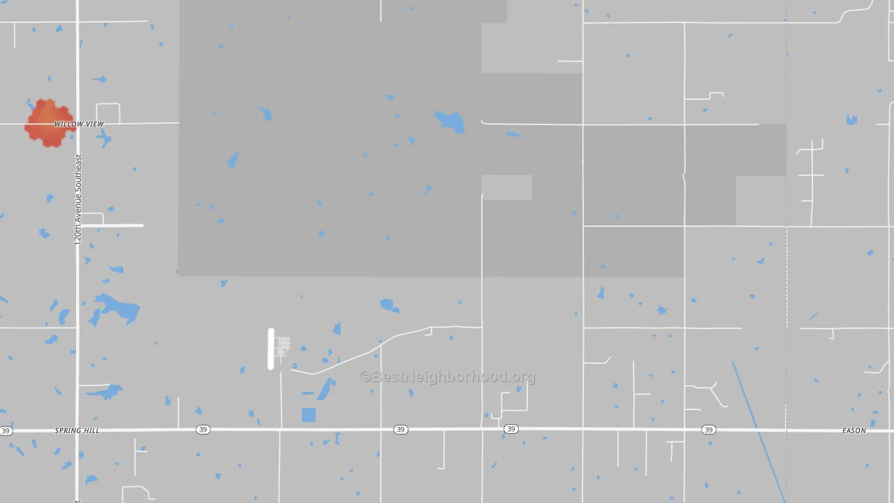 Walk Grade map of McKiddyville, OK, walkable areas in green and car-dependent areas in red