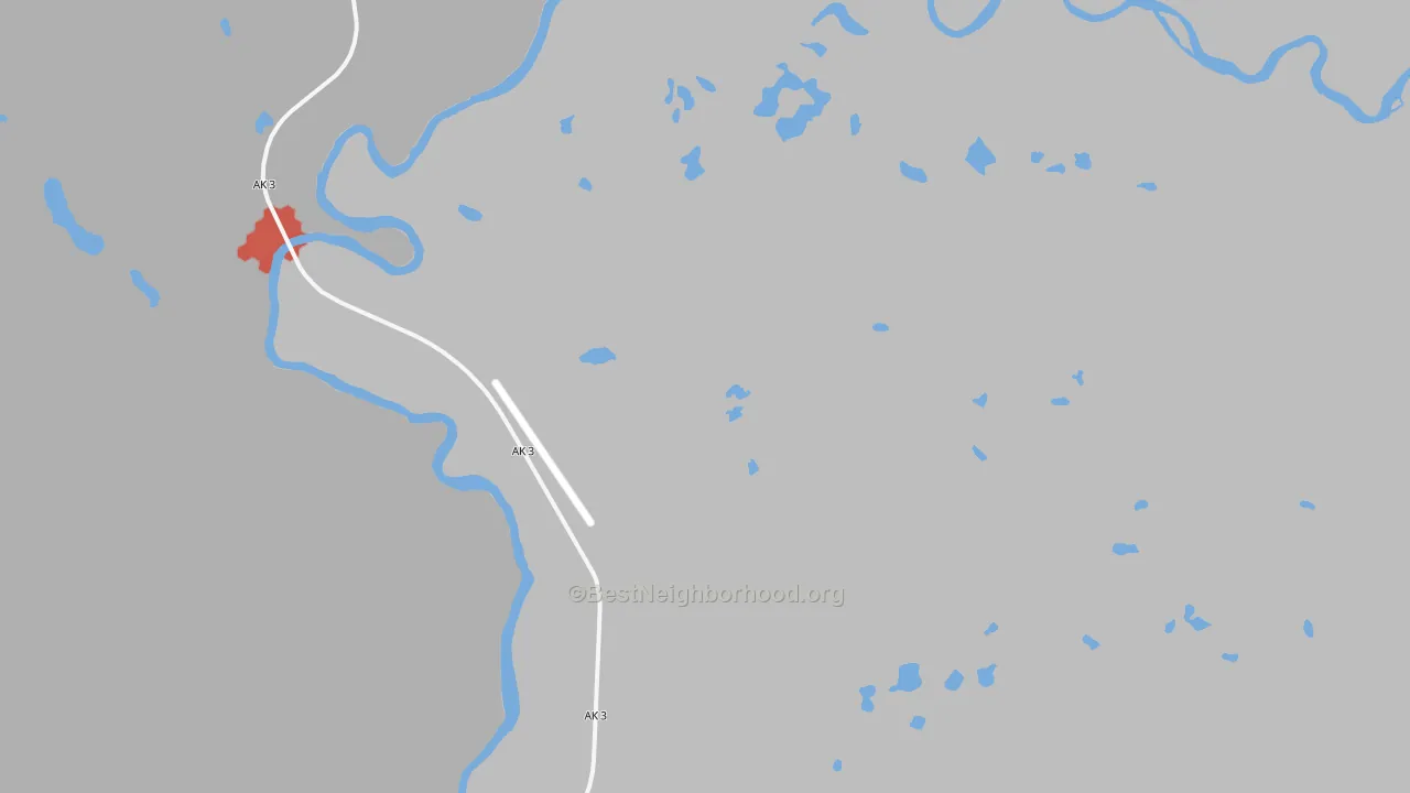 Walk Grade map of McKinley Park, AK, walkable areas in green and car-dependent areas in red