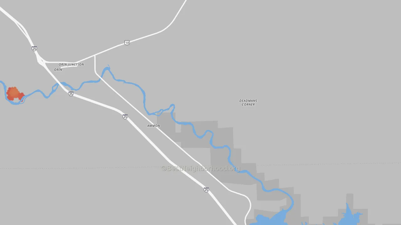 Walk Grade map of McKinley, WY, walkable areas in green and car-dependent areas in red
