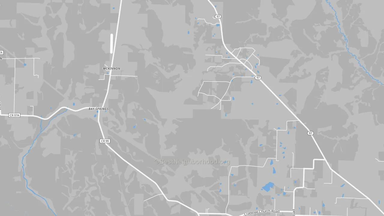 Walk Grade map of McKinnon, FL, walkable areas in green and car-dependent areas in red