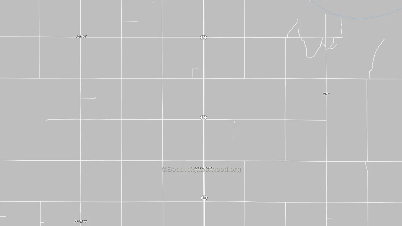 Walk Grade map of McKnight, OK, walkable areas in green and car-dependent areas in red