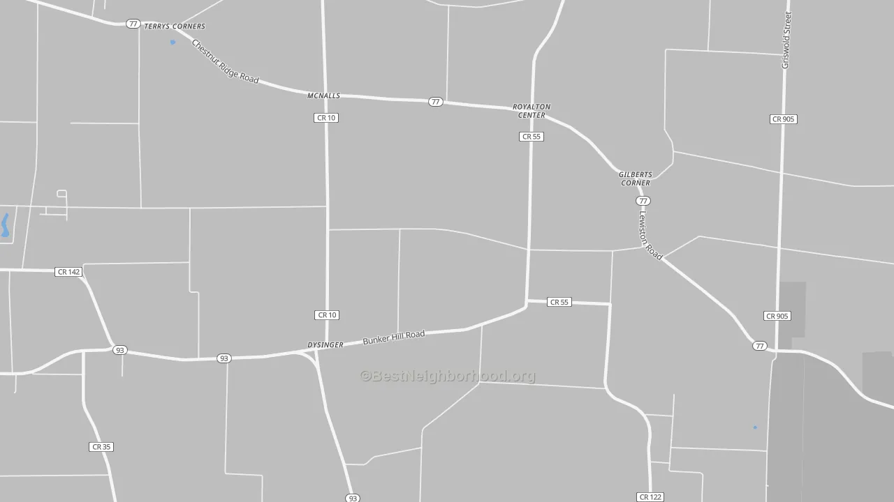 Walk Grade map of McNalls, NY, walkable areas in green and car-dependent areas in red