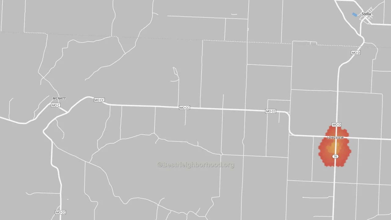 Walk Grade map of McNatt, MO, walkable areas in green and car-dependent areas in red