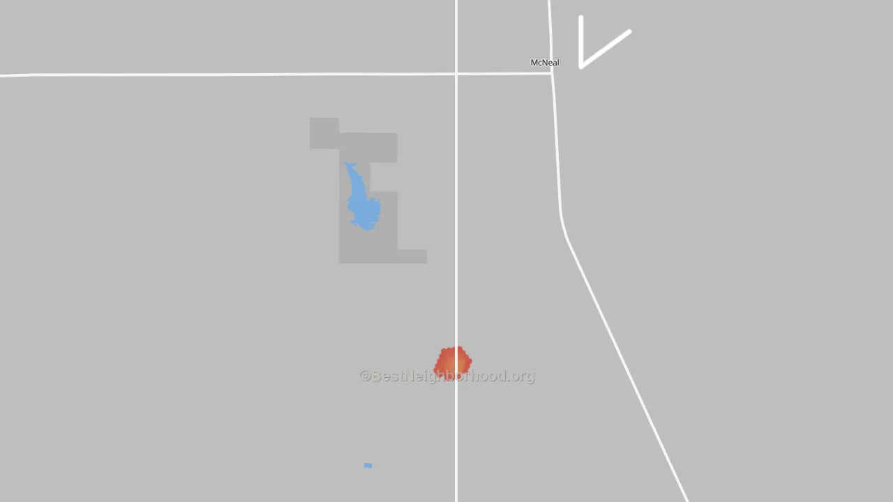 Walk Grade map of McNeal, AZ, walkable areas in green and car-dependent areas in red