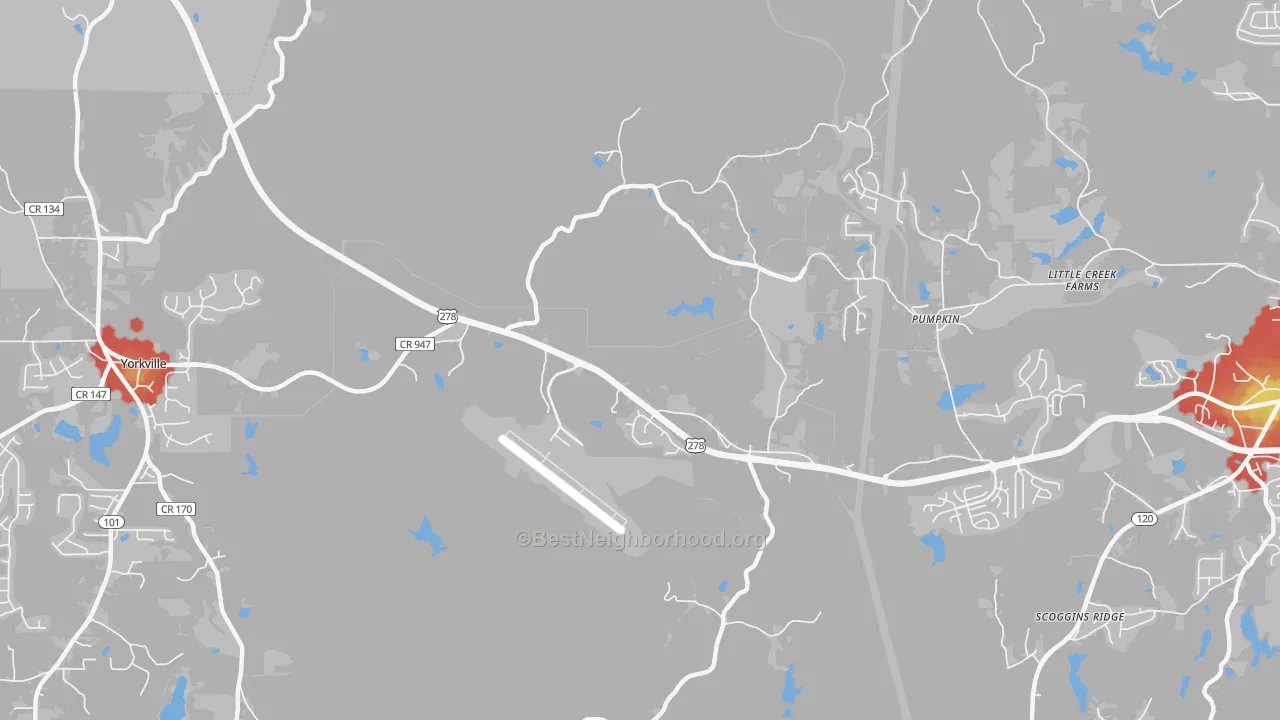 Walk Grade map of McPherson, GA, walkable areas in green and car-dependent areas in red