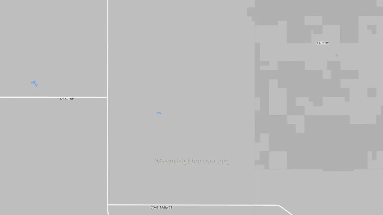 Walk Grade map of Meadow, SD, walkable areas in green and car-dependent areas in red